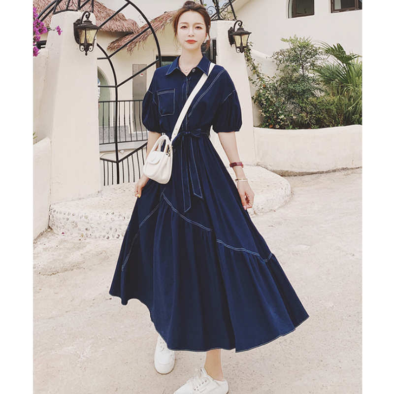 バルーンスリーブアシメティアードシャツワンピース