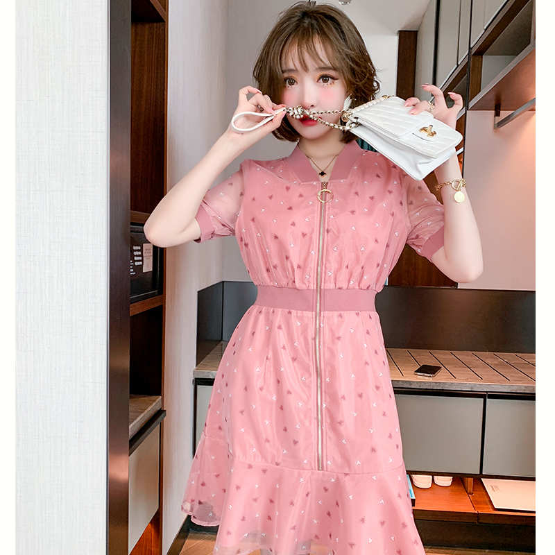 シアードッキングブルゾン風ジップアップワンピース(2colors)