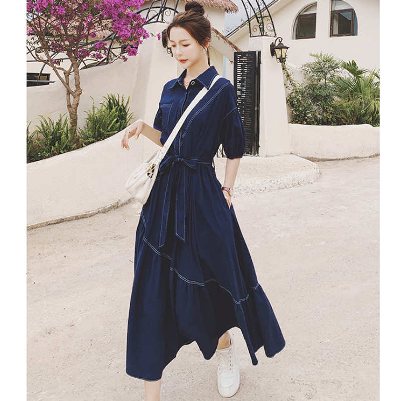 バルーンスリーブアシメティアードシャツワンピース