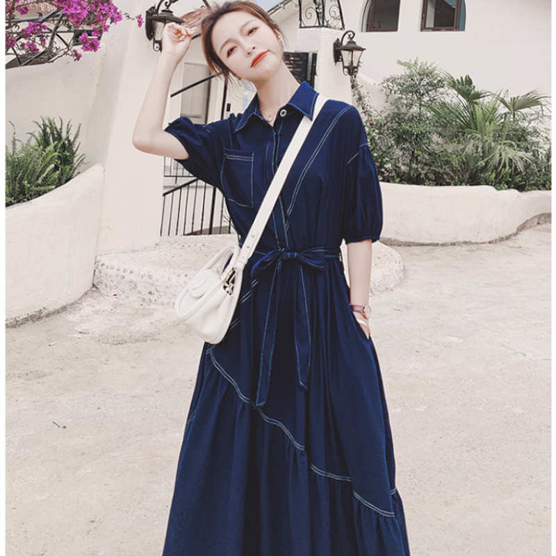 バルーンスリーブアシメティアードシャツワンピース