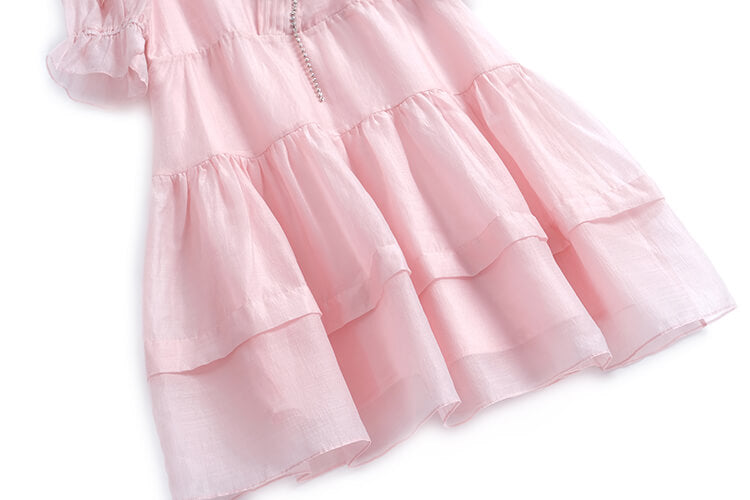 リボンビジュー付きティアードワンピース(2colors)