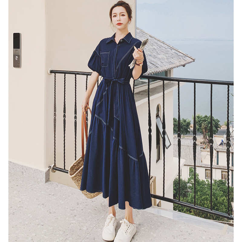 バルーンスリーブアシメティアードシャツワンピース