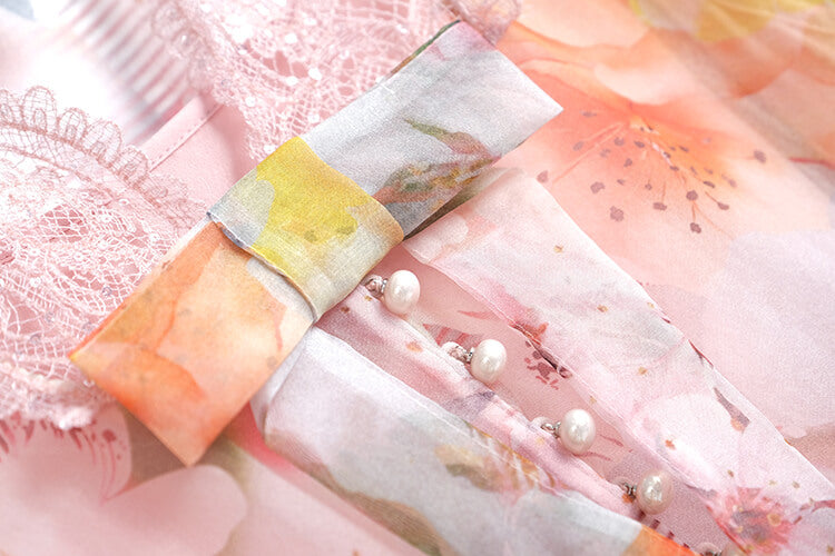 キャミワンピース×レースドッキング花柄シアーフレアワンピース
