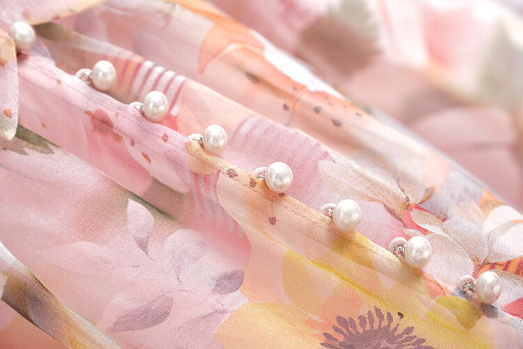 キャミワンピース×レースドッキング花柄シアーフレアワンピース