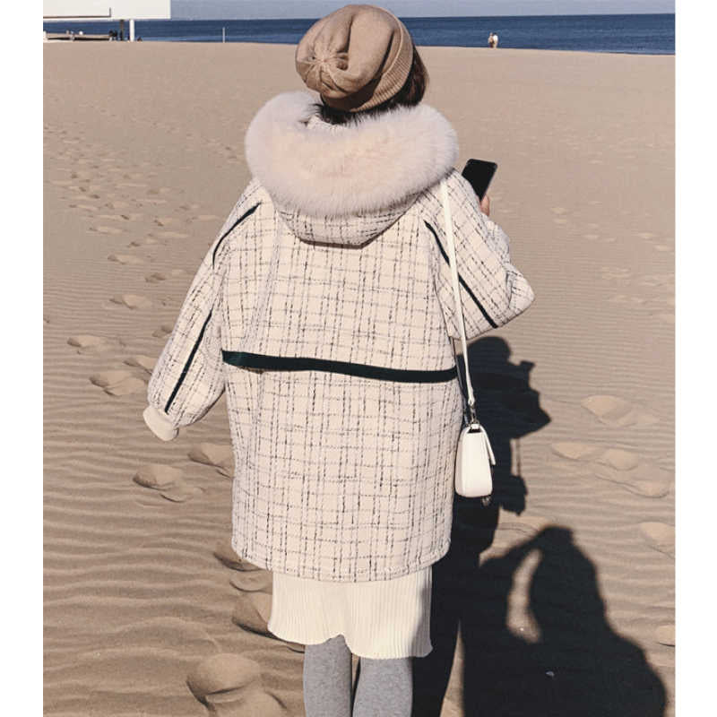 ファーフードコンビチェックツイードマウンテンジャケット