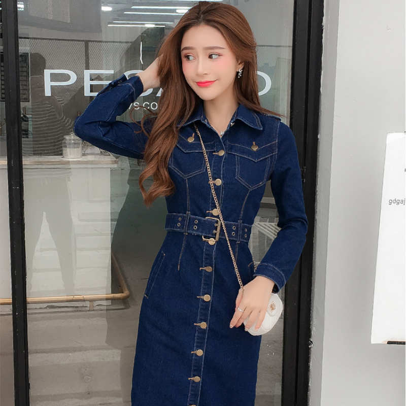 フロントボタンウエスタンデニムワンピース