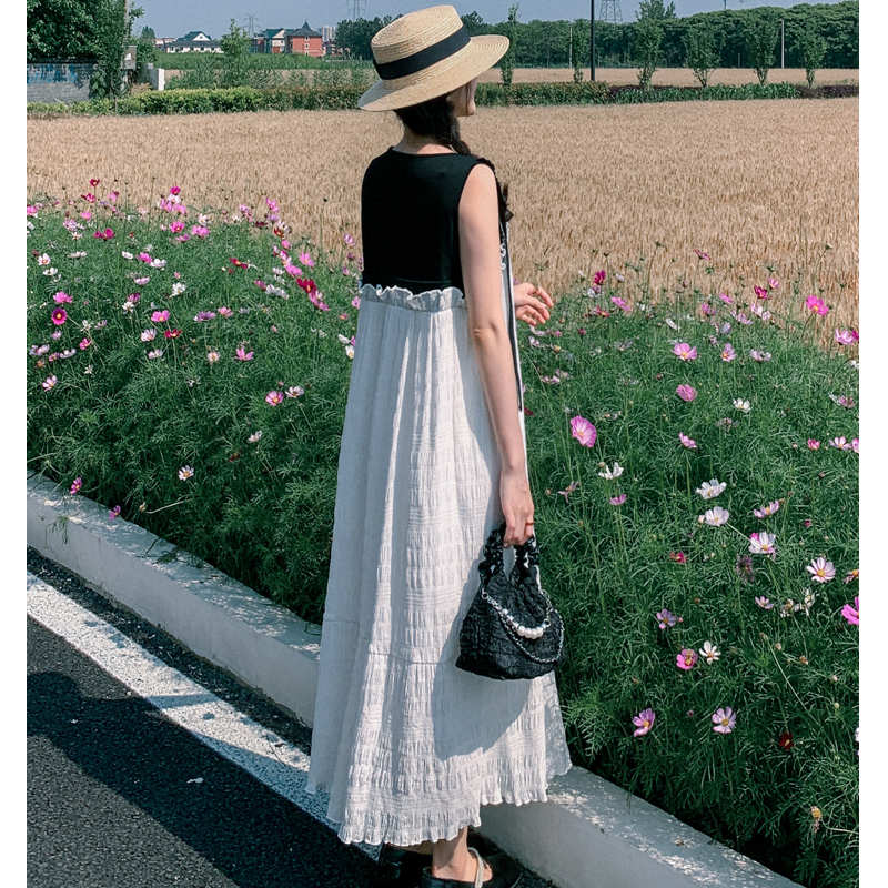 バイカラーシャーリングティアードワンピース