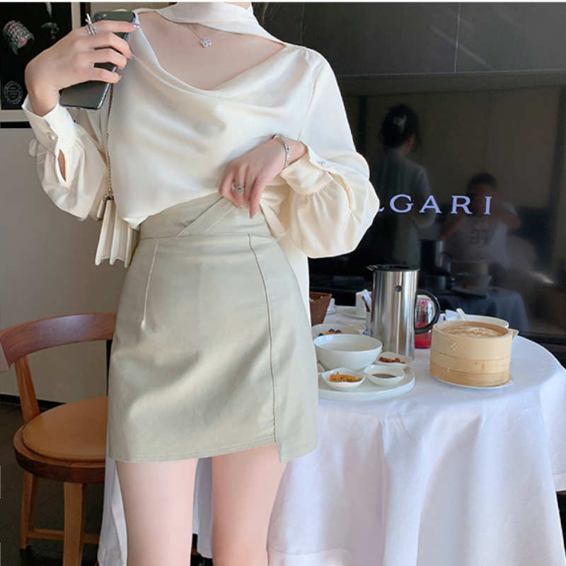 ボウタイフロントオープンブラウス