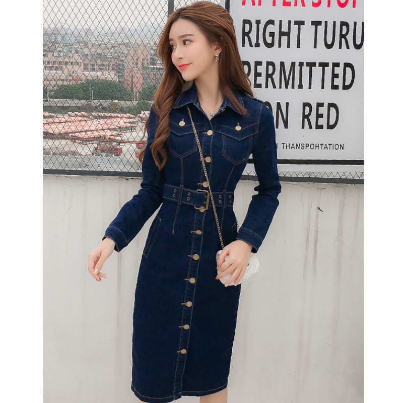 フロントボタンウエスタンデニムワンピース