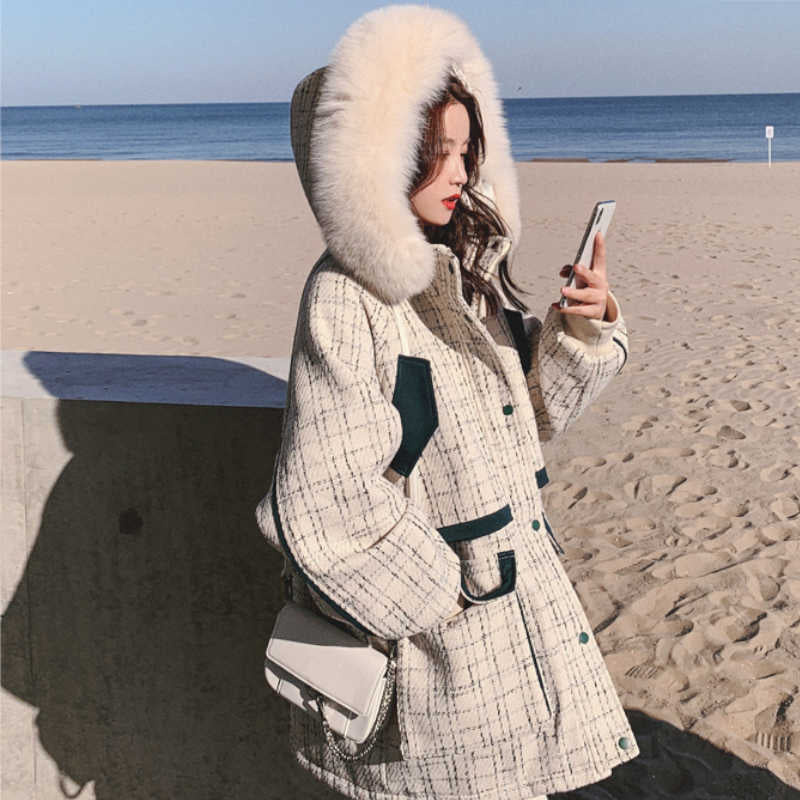 ファーフードコンビチェックツイードマウンテンジャケット