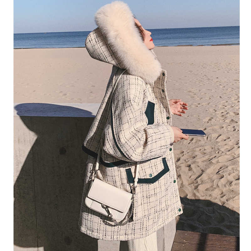 ファーフードコンビチェックツイードマウンテンジャケット