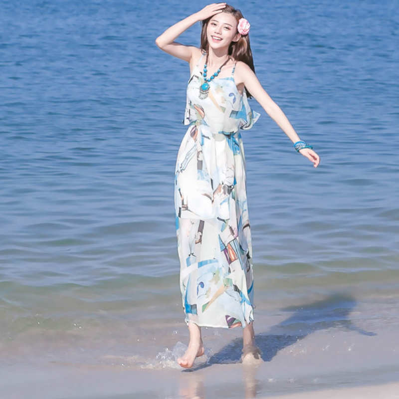 シフォンマキシプリントキャミワンピース