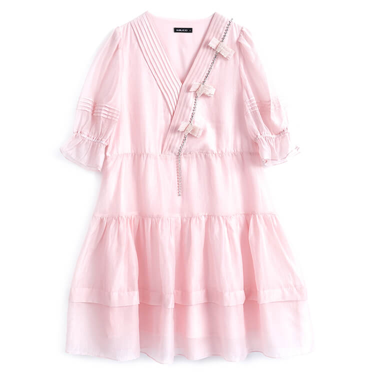 リボンビジュー付きティアードワンピース(2colors)