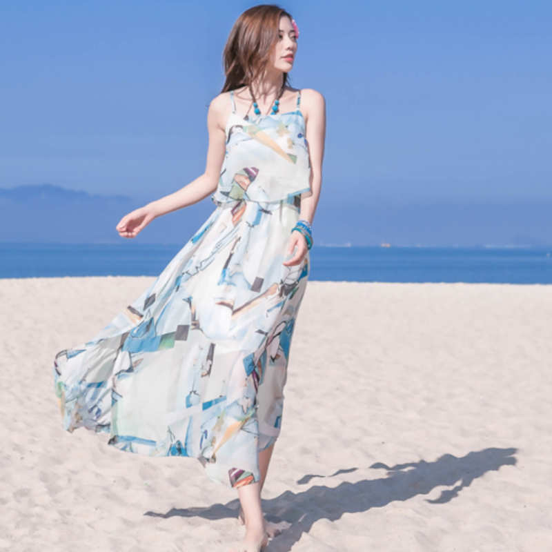 シフォンマキシプリントキャミワンピース