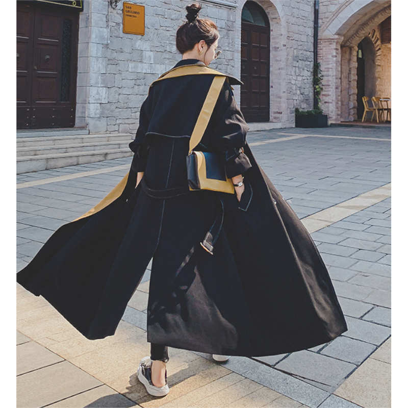 レイヤード風ステッチ入りロングトレンチコート