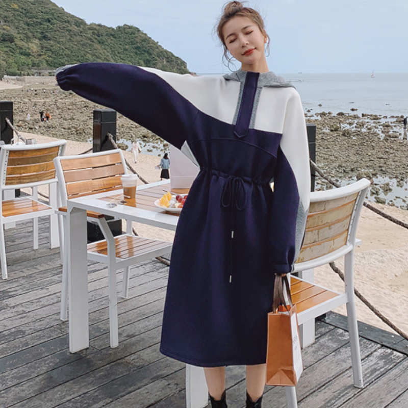 マルチカラーパネルスウェットフーディーワンピース