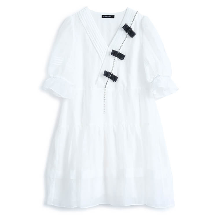 リボンビジュー付きティアードワンピース(2colors)