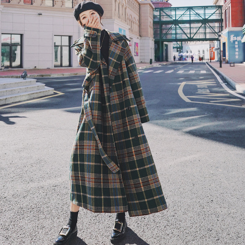 チェック柄オーバーロングコート