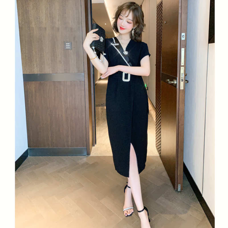 ビジューストーン付アシメテーラードペンシルワンピース