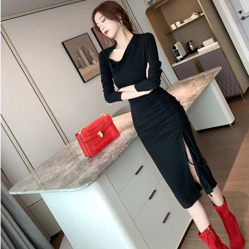 スリットドローストリングペンシルワンピース