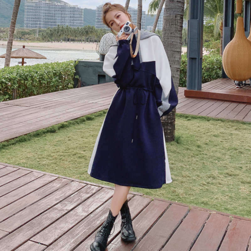 マルチカラーパネルスウェットフーディーワンピース