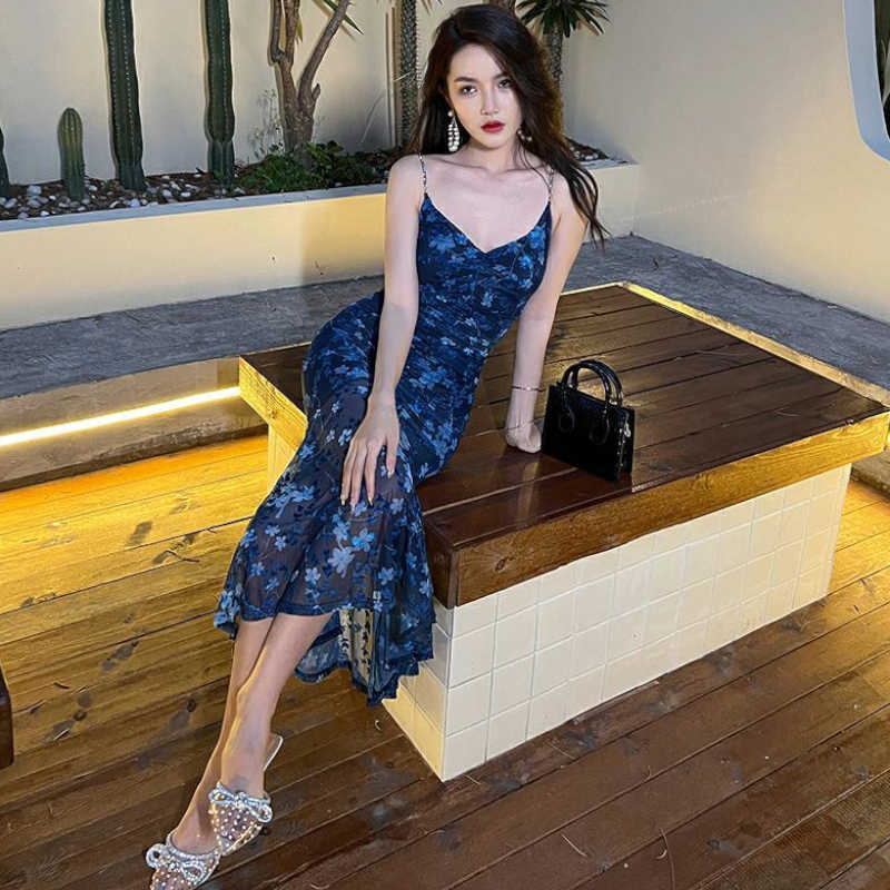 花柄バックオープンマーメイドキャミワンピース