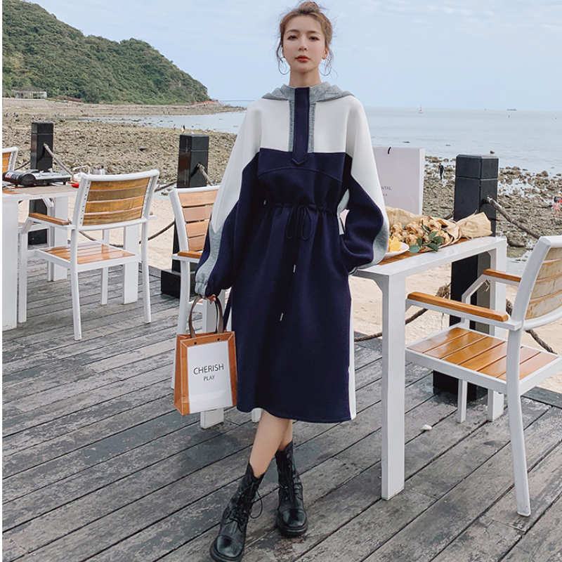 マルチカラーパネルスウェットフーディーワンピース