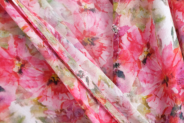 ランタンスリーブ花柄カシュクールマーメイドワンピース