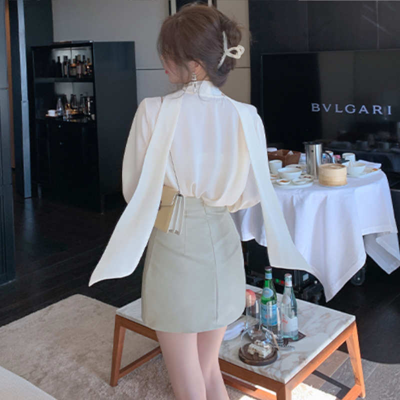 ボウタイフロントオープンブラウス