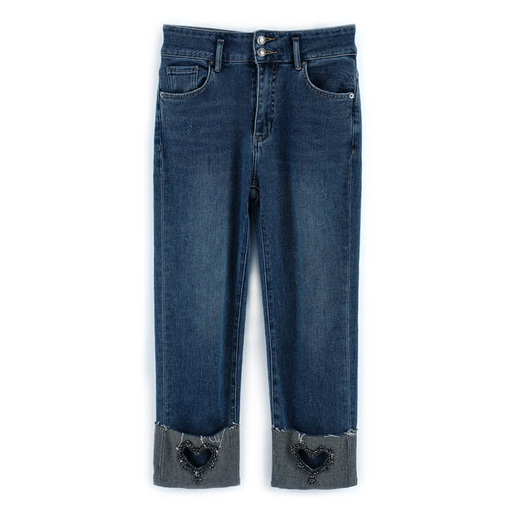 カシュクールクロップドスウェット×ノースリーブシャツ×ハートビジューデニムパンツ【上下別売り可】