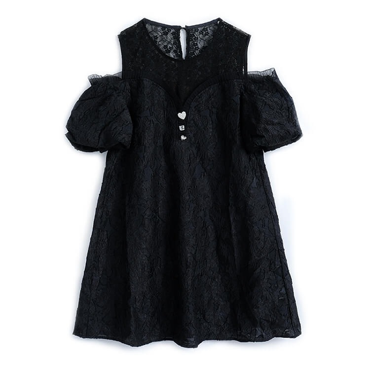 シアードッキングオープンショルダー総レースワンピース(2colors)