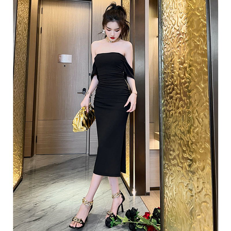 オフショルダータイトドレープワンピース