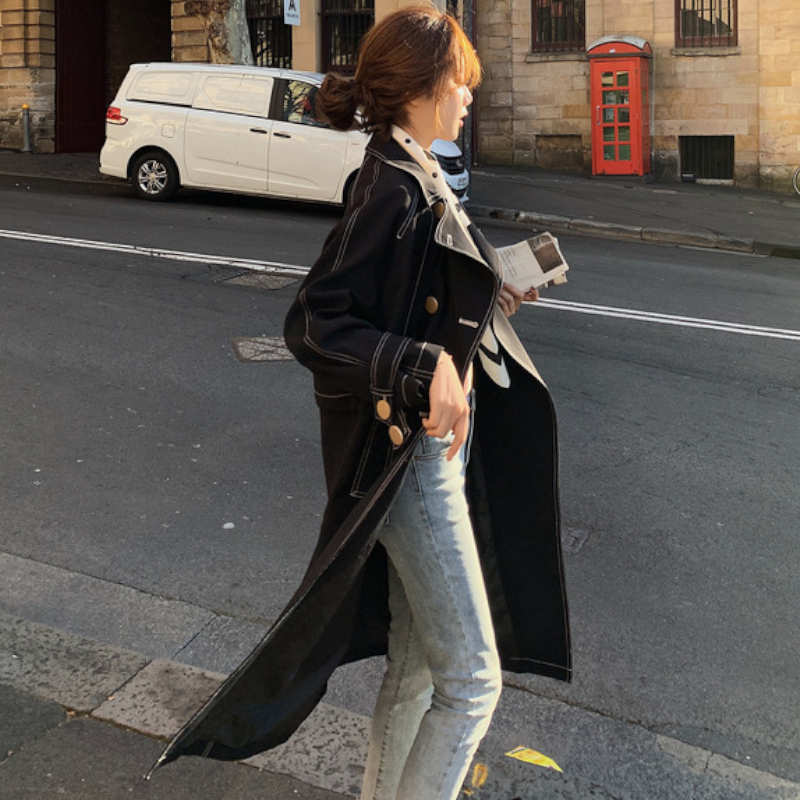 ステッチ入りロングトレンチコート(2colors)
