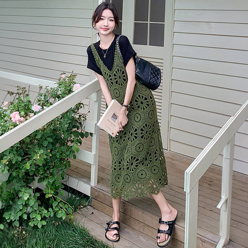 クロッシェニット×Tシャツワンピ―ス