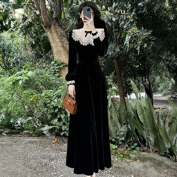 レーストリムベルベットワンピース