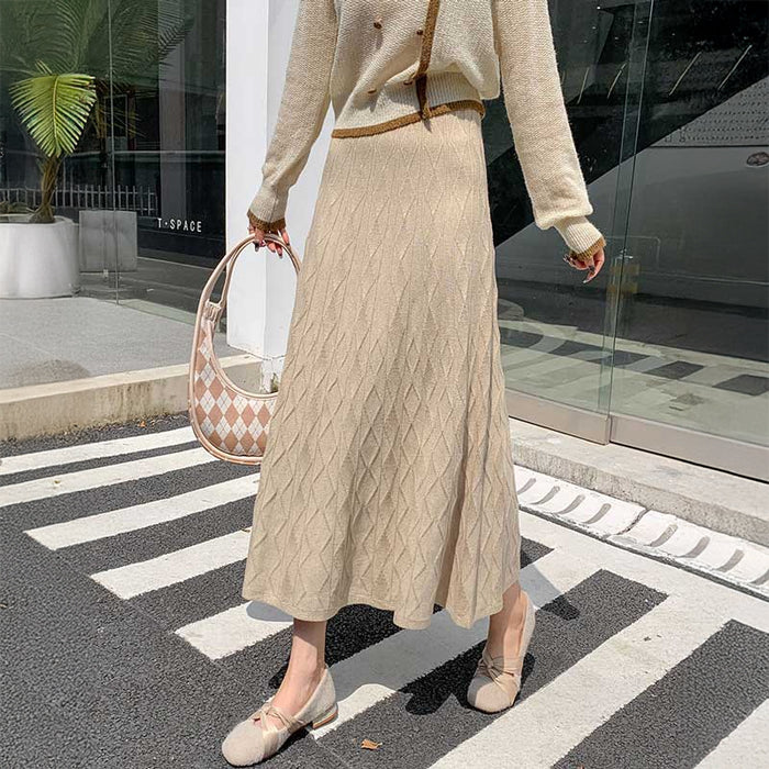 ジオメトリック柄フレアニットスカート(4colors)