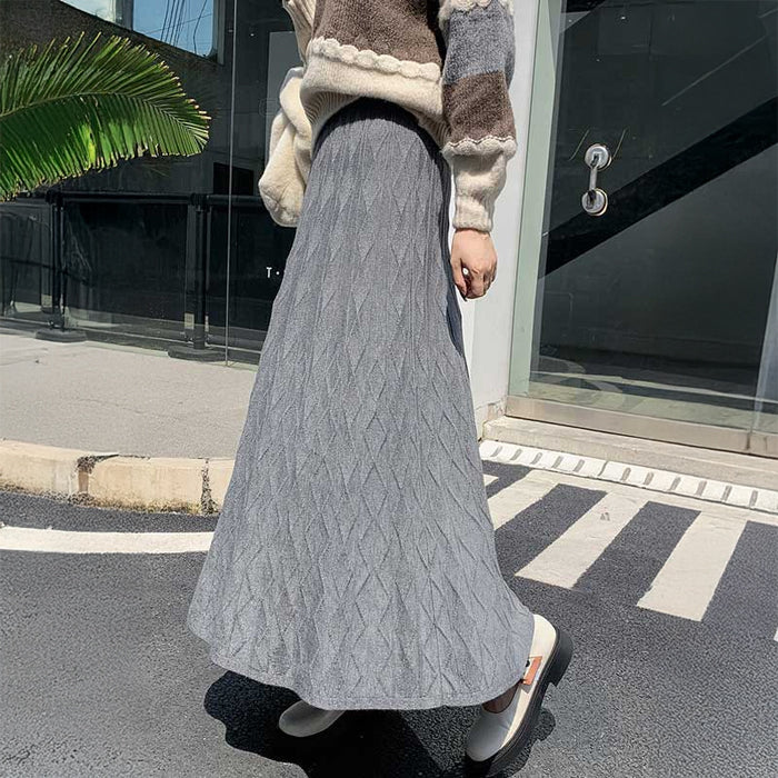 ジオメトリック柄フレアニットスカート(4colors)