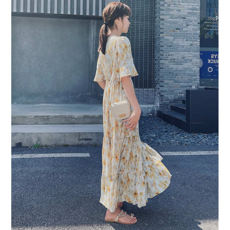 カシュクールティアード花柄マキシワンピース