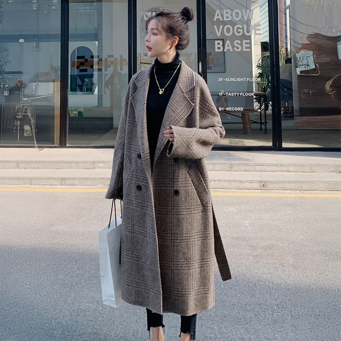 レトロチェック柄チェスターコート（ブラウン）秋/冬 タータンチェック
