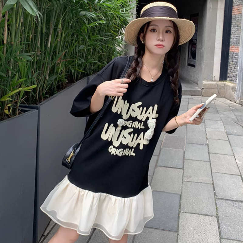 シアーフリルコンビロゴビッグTシャツワンピース