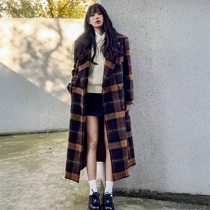 レトロチェックロングコート