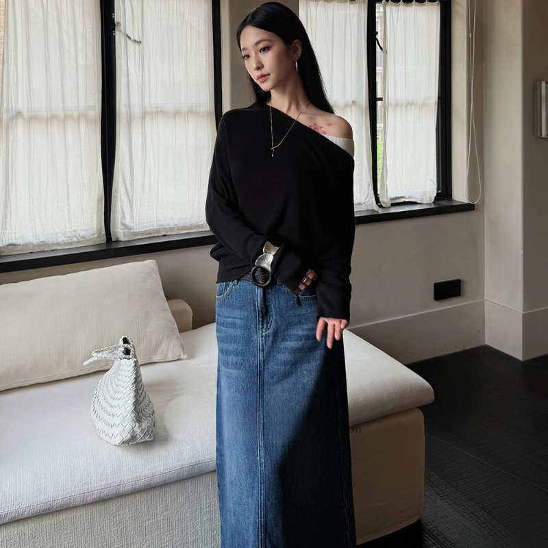 ユーズドデザインロングデニムスカート