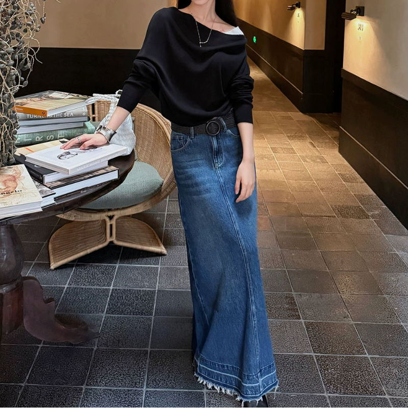 ユーズドデザインロングデニムスカート