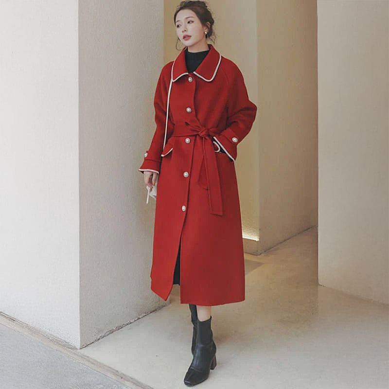 アウトラインステッチロングステンカラーコート