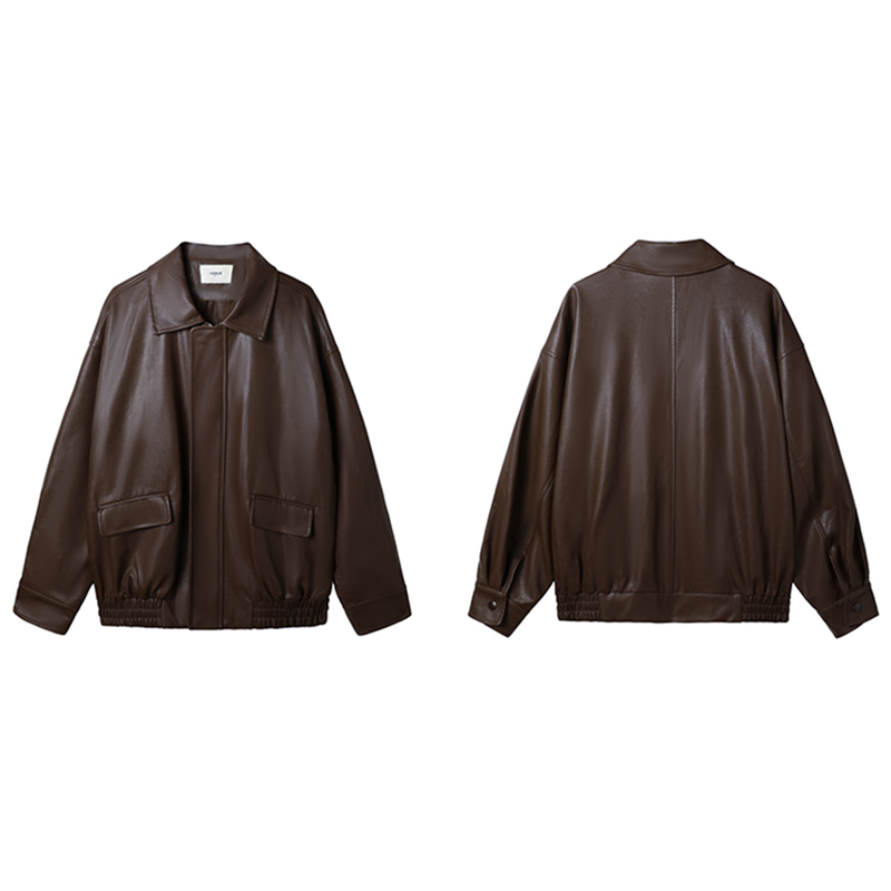 ビンテージオーバーサイズフェイクレザージャケット オーバーサイズフェイクレザージャケット(2colors) (黒・茶) 秋