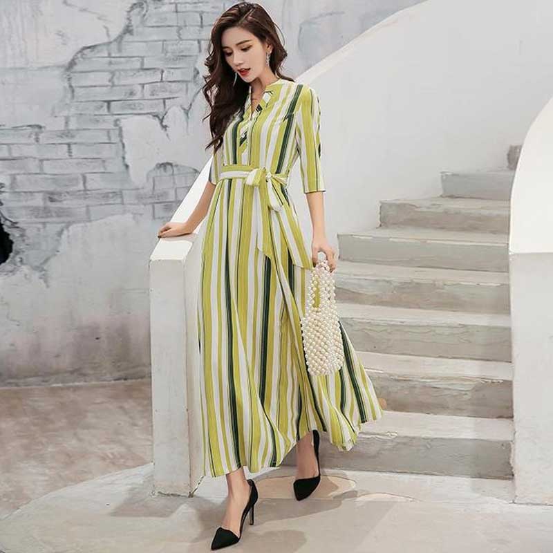 モダンストライプシャツワンピース