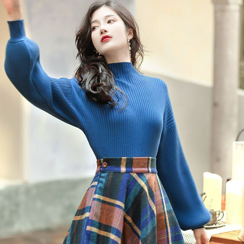 ハイネックニット×クラシカルチェックスカート(2colors)