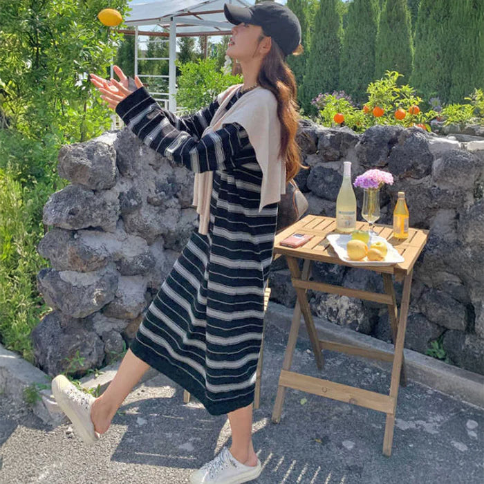 マルチボーダーロングTシャツワンピース