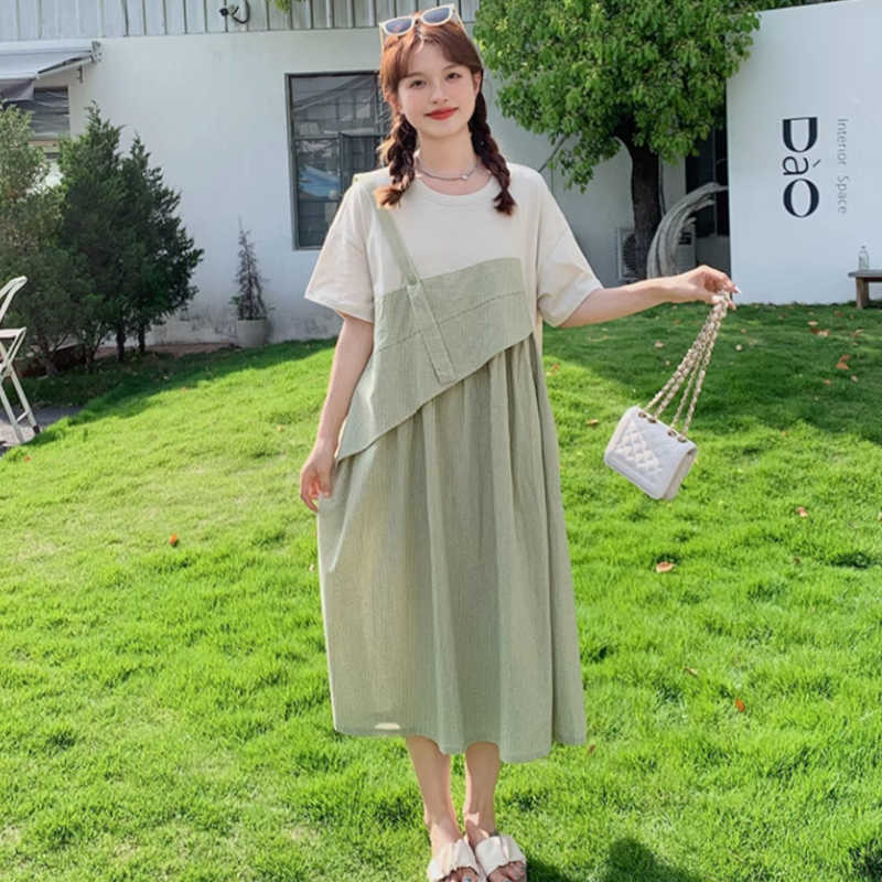 オーバーTシャツコンビレイヤード風アシメワンピース