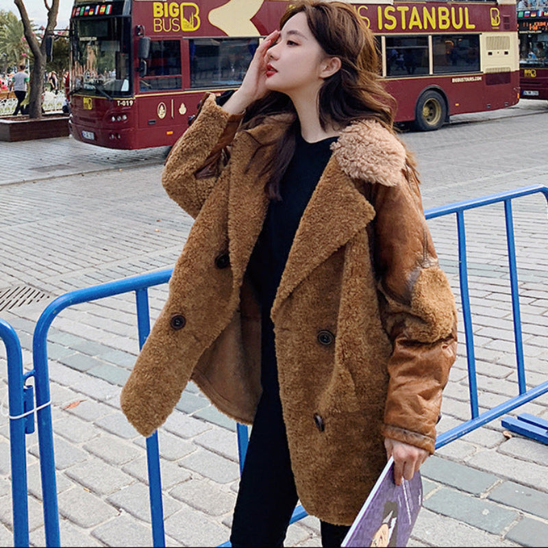 フェイクレザー切り替えボアコート